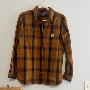 NWOT Carhartt Heavyweight Twill Long-Sleeve Plaid Shacket  in brown/black
